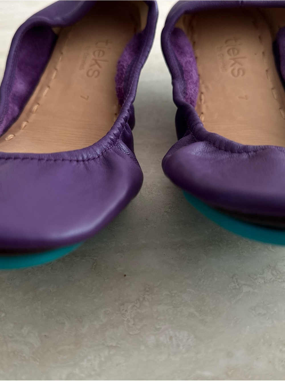 Tieks Purple Leather Ballet Flats with Teal Accent - Picture 4 of 8